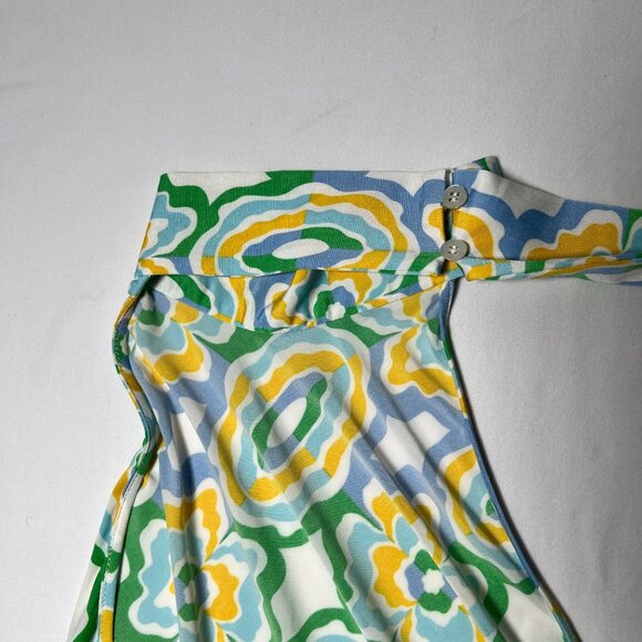 NWT ZARA Geometric Print Halter Maxi Dress Open Back Retro Green Yellow Small - Picture 16 of 16